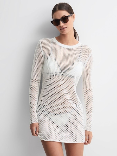 Crochet Mini Dress in Cream (Q63685) | $240