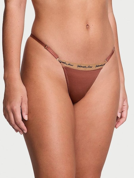 Clay Brown Embroidered Thong Icon Thong Knickers (Q67209) | €15.50