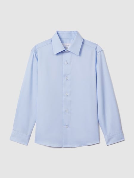 Teen Slim Fit Cotton Shirt in Soft Blue (Q69188) | $70