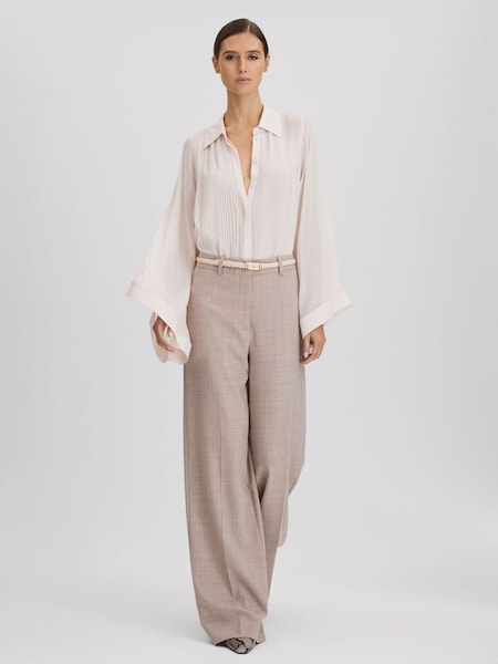 Pleated Flared Sleeve Blouse in Nude (Q69271) | €125