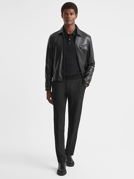 Leather Zip-Through Jacket in Black (Q69273) | CHF 1’290