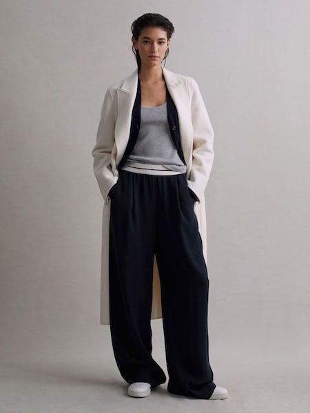 Wide Leg Elasticated Trousers in Navy (Q69276) | €220