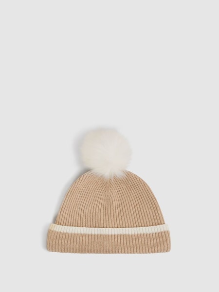 Wool Ribbed Pom-Pom Hat in Camel (Q71625) | $24