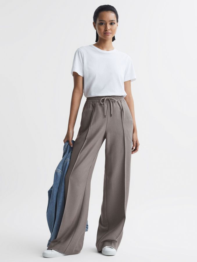 Vila Petite tailored wide leg trousers with pleat front in grey | ASOS