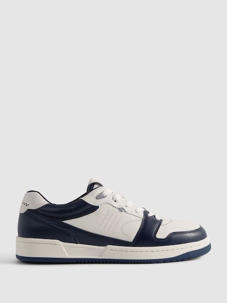 Leather Lace-Up Trainers in Navy/White (Q73012) | $285