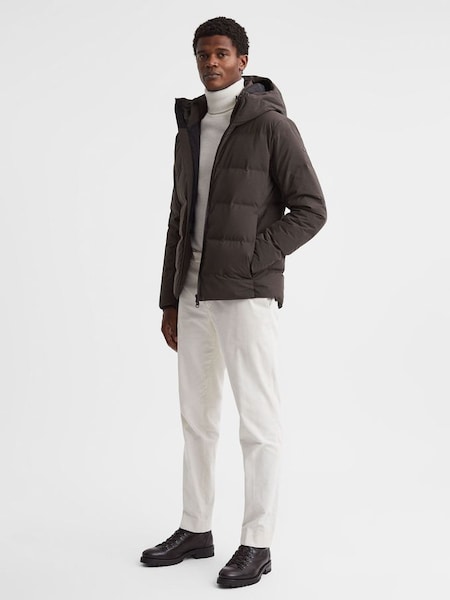 Scandinavian Edition Hooded Puffer Jacket in Dark Brown (Q74682) | €603