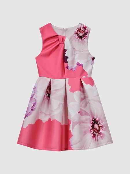 Senior Scuba Floral Print Dress in Pink (Q74779) | $95