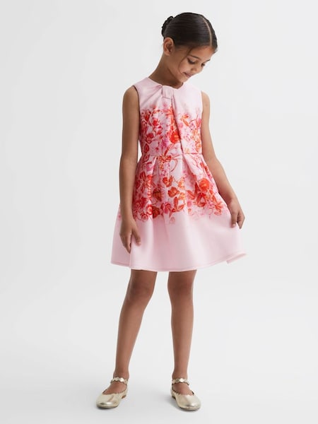 Junior jurk van scubastof met bloemenprint in oranje (Q74790) | € 29