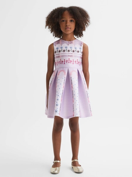 Junior Scuba Floral Print Dress in Lilac (Q74810) | $90