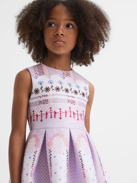 Teen Scuba Floral Print Dress in Lilac (Q74815) | $69