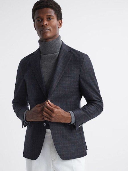 Oscar Jacobson Wool Double Breasted Blazer in Navy (Q75815) | $1,480