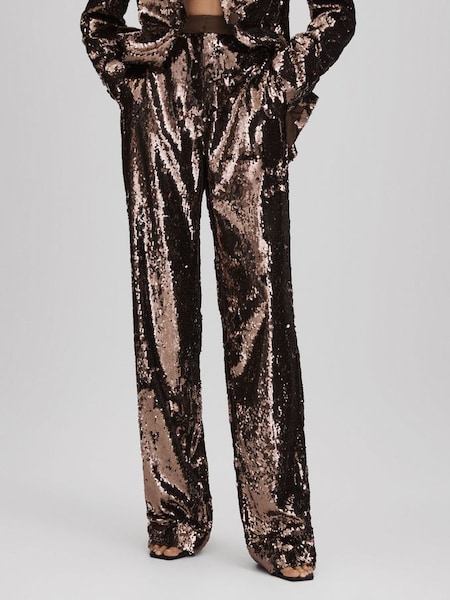 Pantalons larges à sequins Halston, couleur Java (Q77788) | 469 €