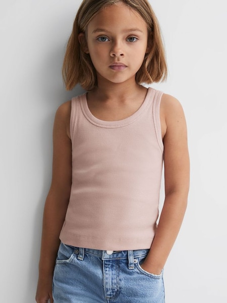 Junior Cotton Blend Ribbed Vest in Pale Pink (Q78157) | CHF 25