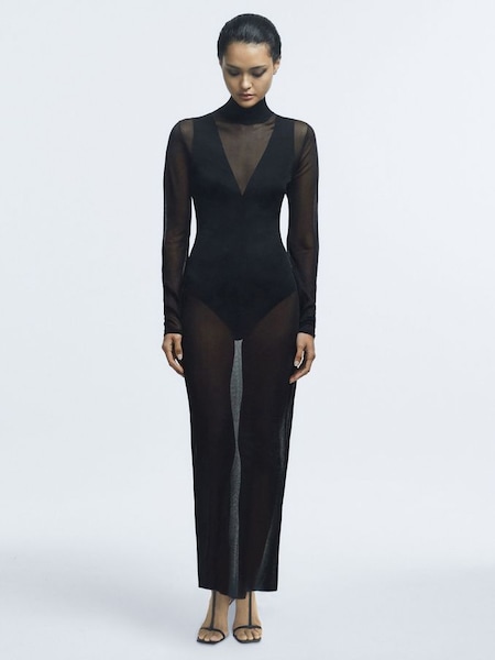 Atelier - Doorschijnende lange gebreide jurk in zwart (Q78168) | € 211