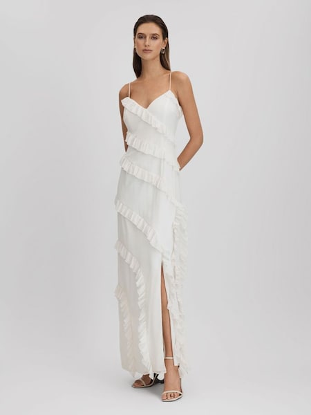 Amur - Lange jurk in wit met ruche (Q78839) | € 970