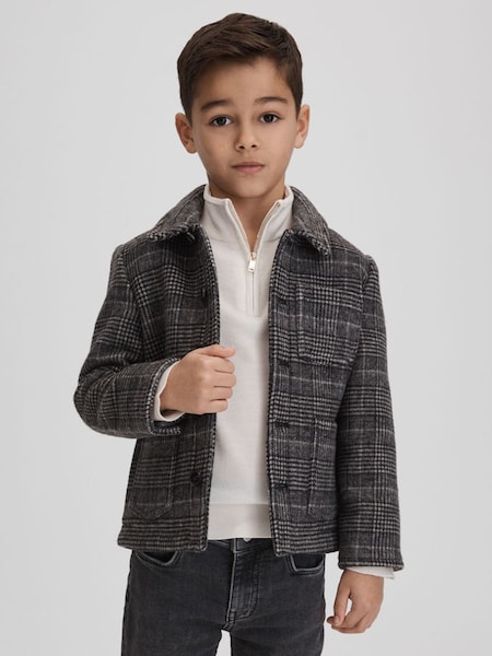 Junior Check Button-Through Overshirt in Charcoal (Q78840) | $55