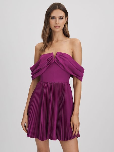 Amur paarse mini-jurk met blote schouder (Q78845) | € 740