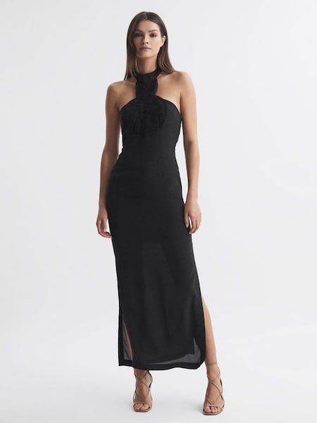 Joslin Silk Halterneck Maxi Dress in Sandwash Black (Q79921) | $890