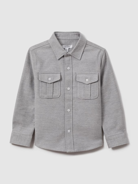 Brushed Cotton Patch Pocket Overshirt in Soft Grey (Q80254) | $110