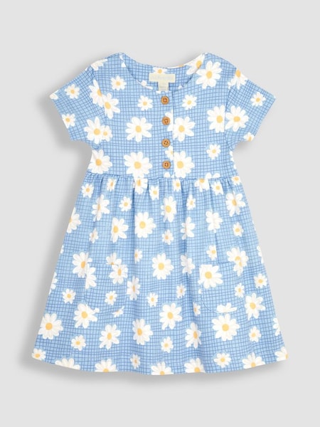 Blue Daisy Button Front Jersey Dress (Q80675) | $39