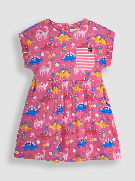Pink Floral Dinosaur Drop Shoulder Jersey Dress (Q80680) | €26