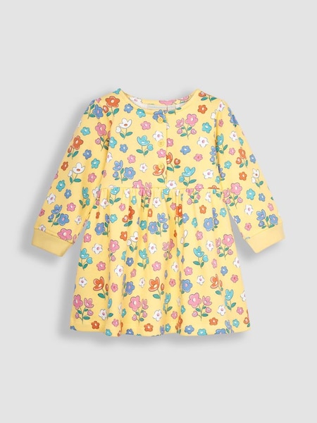 Yellow Floral Button Front Sweat Jersey Dress (Q80719) | €30