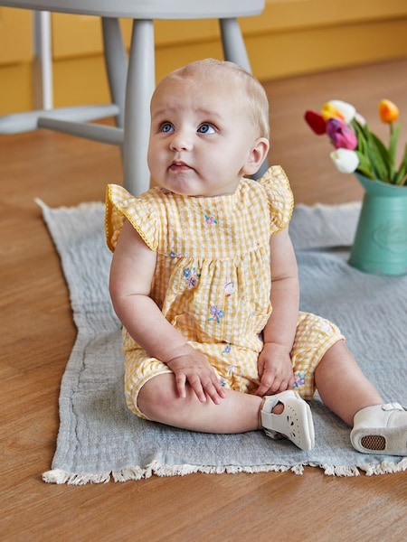 Yellow Gingham Duck Embroidered Pretty Sunsuit (Q80722) | €30