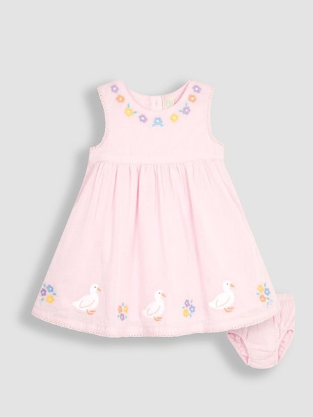 Pink Duck Floral Embroidered Baby Dress (Q80732) | $46
