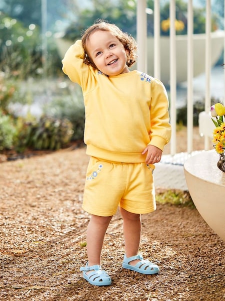 Yellow 2-Piece Floral Embroidered Sweatshirt & Shorts Set (Q80742) | $51