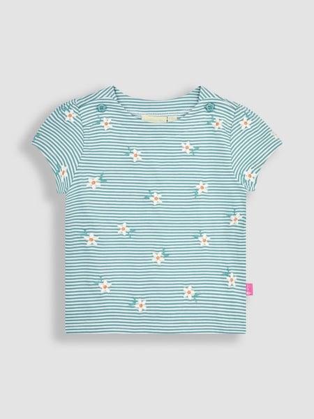 Duck Egg Blue Daisy Embroidered T-Shirt (Q80872) | €22.50