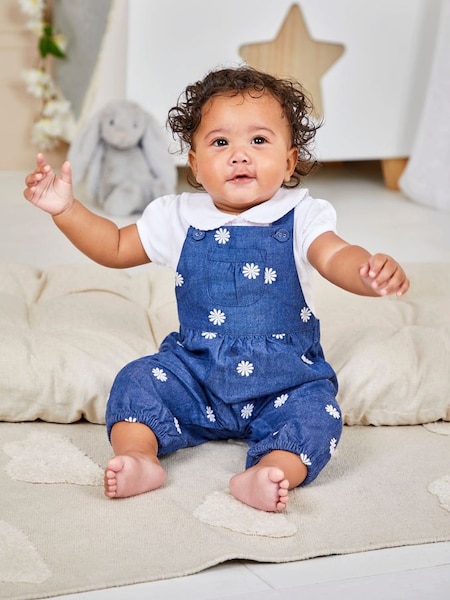 Chambray Blue Daisy Embroidered Dungarees (Q80882) | €42