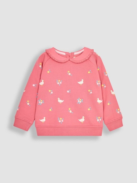 Raspberry Pink Duck Embroidered Jersey Sweatshirt With Collar (Q80934) | €32.50
