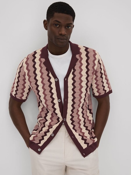 Knitted Cuban Collar Shirt in Rose Multi (Q82530) | €185