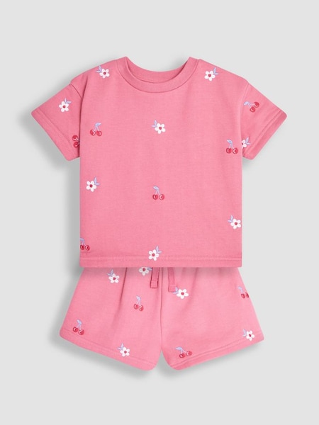 Pink 2-Piece Cherry Embroidered T-Shirt & Shorts Set (Q82934) | €34