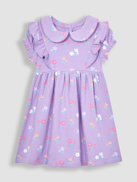 Lilac Purple Floral Peter Pan Ruffle Tea Jersey Dress (Q83140) | €30