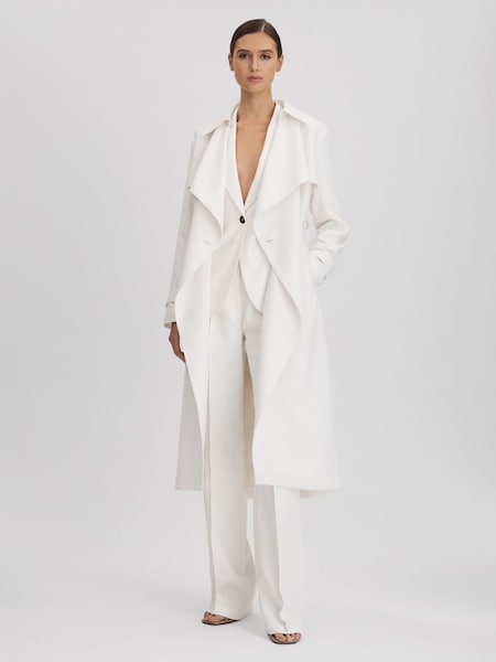 Double Breasted Belted Trench Coat in White (Q83319) | $560