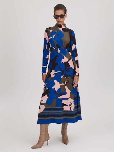Florere Printed Zip Cuff Midi Dress in Multi (Q83324) | $330