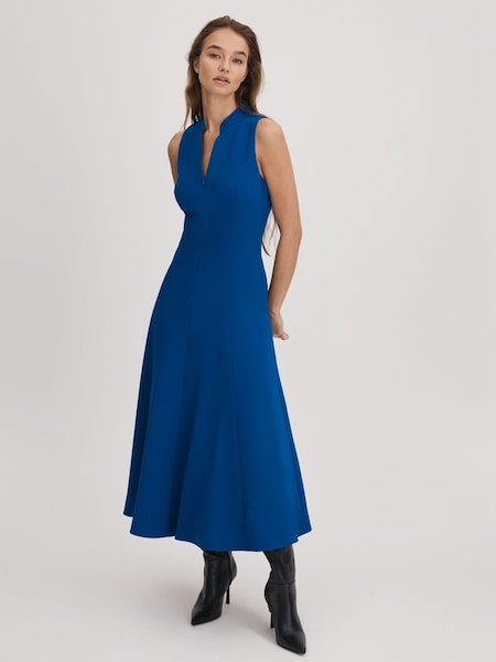 Florere - Felblauwe midi-jurk met rits aan de voorkant (Q83358) | € 285