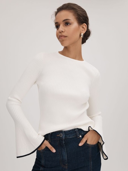 Florere Ribbed Fluted Cuff Jumper in Off White (Q83371) | €185