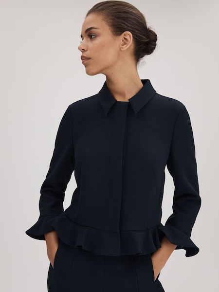 Florere Crepe Ruffle Jacket in Navy (Q83385) | $395