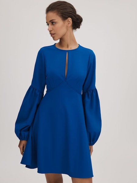 Florere - Felblauwe mini-jurk met blousonmouwen (Q83387) | € 195