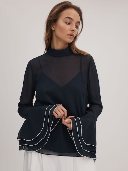 Florere Fluted Cuff Blouse in Navy (Q83388) | €185