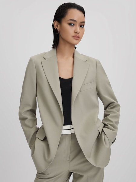Wool Blend Single Breasted Suit Blazer in Green (Q83393) | $475