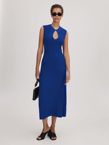 Florere - Felblauwe geribbelde midi-jurk (Q83409) | € 185