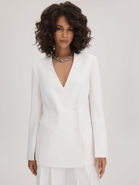Florere Collarless Double Breasted Blazer in Ivory (Q83418) | €285