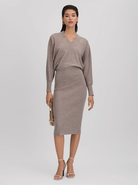 Wool Blend Midi Dress in Neutral (Q85820) | CHF 270