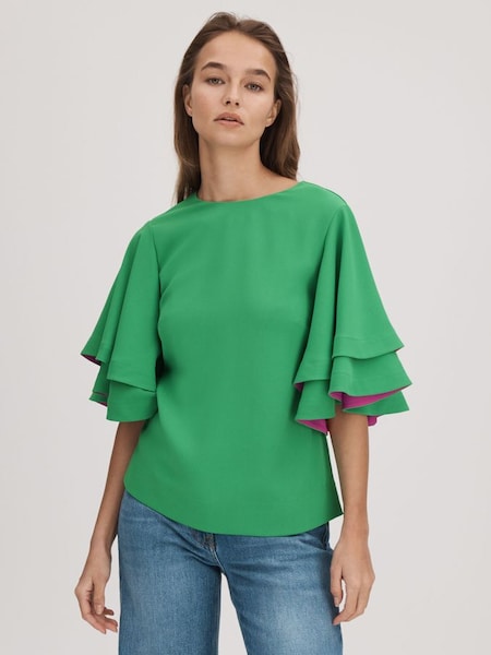 Florere Layered Sleeve Blouse in Bright Green (Q85833) | HK$1,480