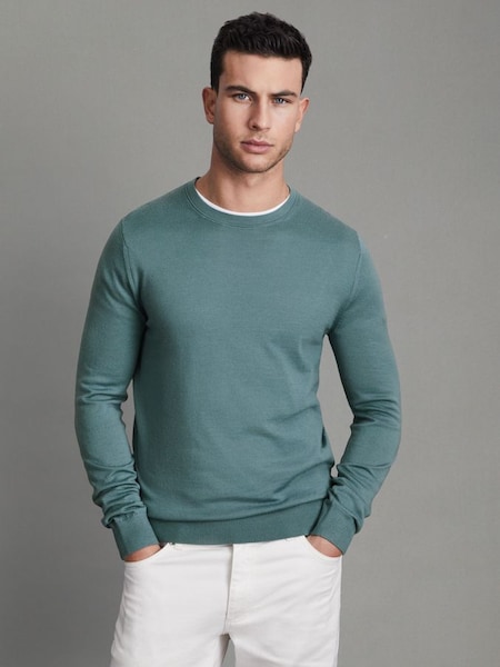 Merino Wool Crew Neck Jumper in Ocean Green (Q86051) | $145