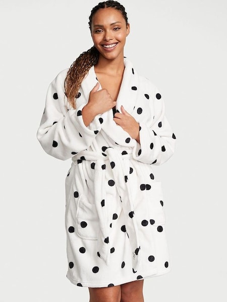 White Black Dots Cosy Short Dressing Gown (Q87193) | €56