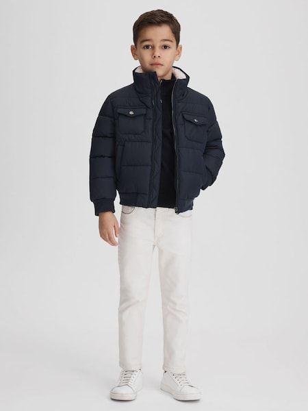 Junior gewatteerde jas van imitatiebont in marineblauw (Q87349) | € 95